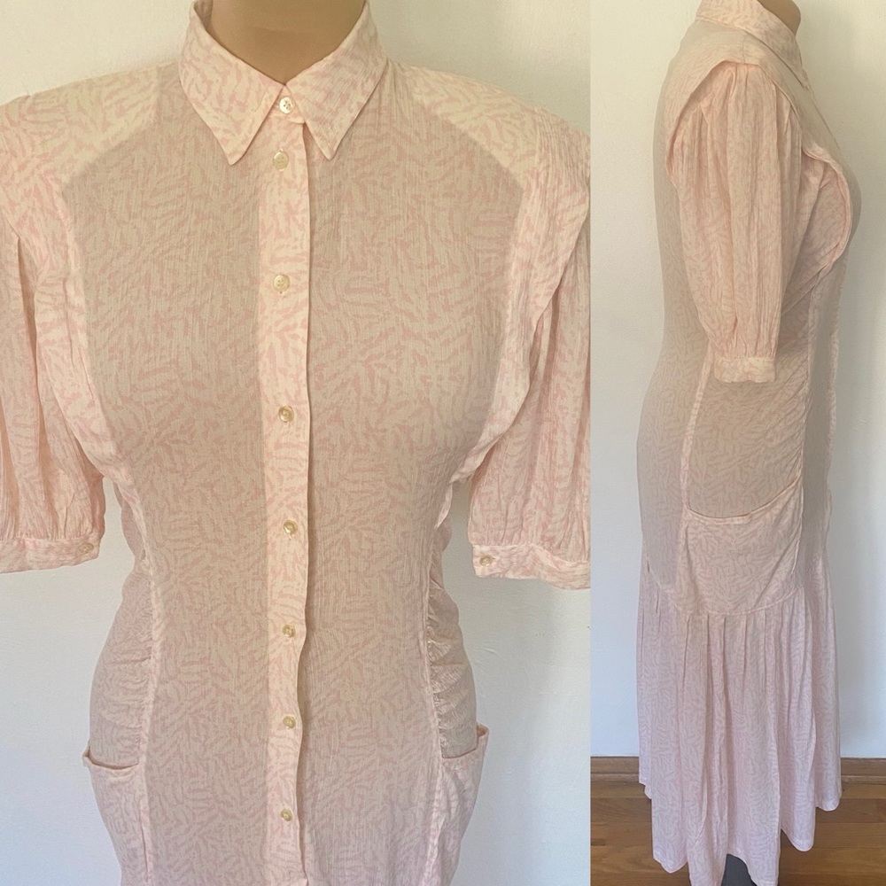 Vintage 90s DEPECHE MODE Dress *Size 10* Pink Dropped Waist Pleated Maxi Dress